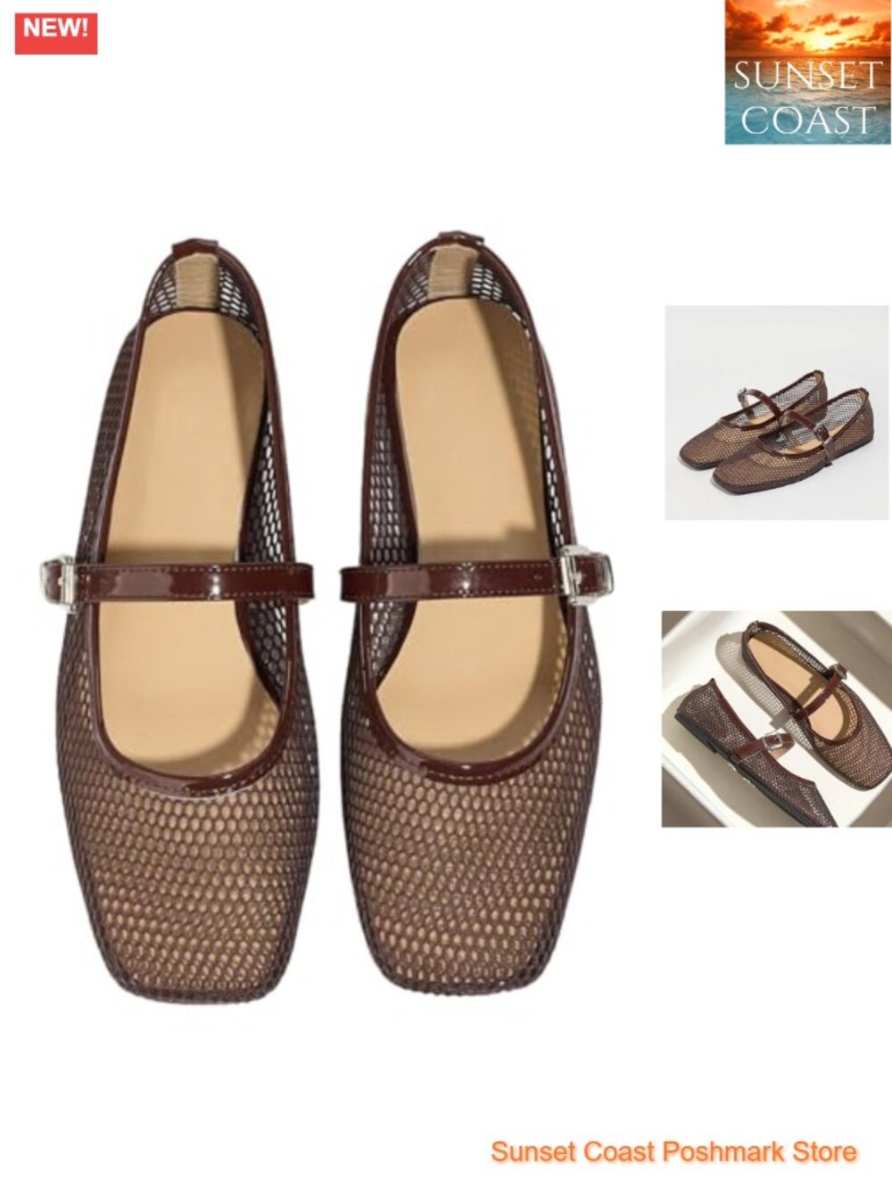 Milumia Mesh Ballet Flats Square Toe Buckle Mary Jane Women's